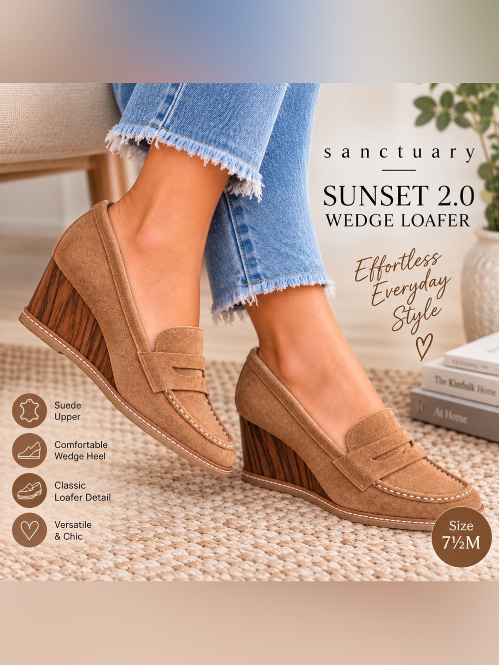 Sanctuary Cadence Acorn Suede Wedge Loafers Shoes 7.5M NIB